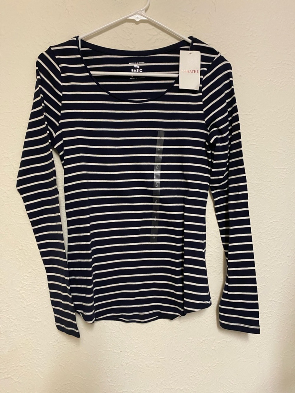 Striped Long-Sleeve Crewneck Top - Navy/White